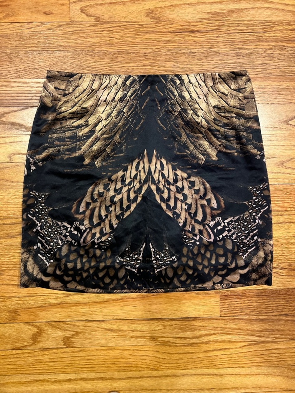All Saints Spitalfields Black & Gold Feather-Print Mini Skirt